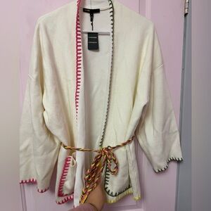 Maje  White Cardigan with Multicolor Trim